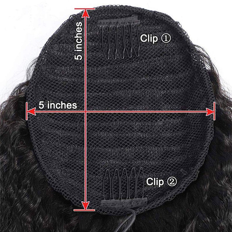 Annora Drawstring Ponytail Extension Human Hair Afro Kinky Straight for Black Women - Yaki Brazilian Virgin Remy Hair Extensions Natural Black Color (12 Inch) - Image 4